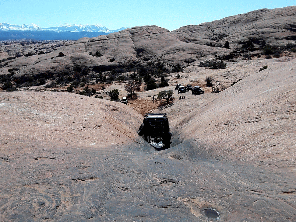 modified 4x4 climbing slickrock hill on Hell’s Revenge trail in Moab